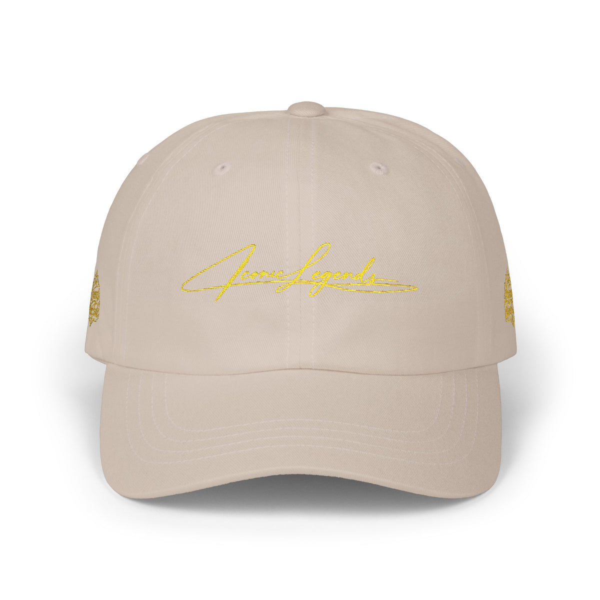 Iconic Legends Gold Script Classic Dad Cap — Embroidered Signature Baseball Hat