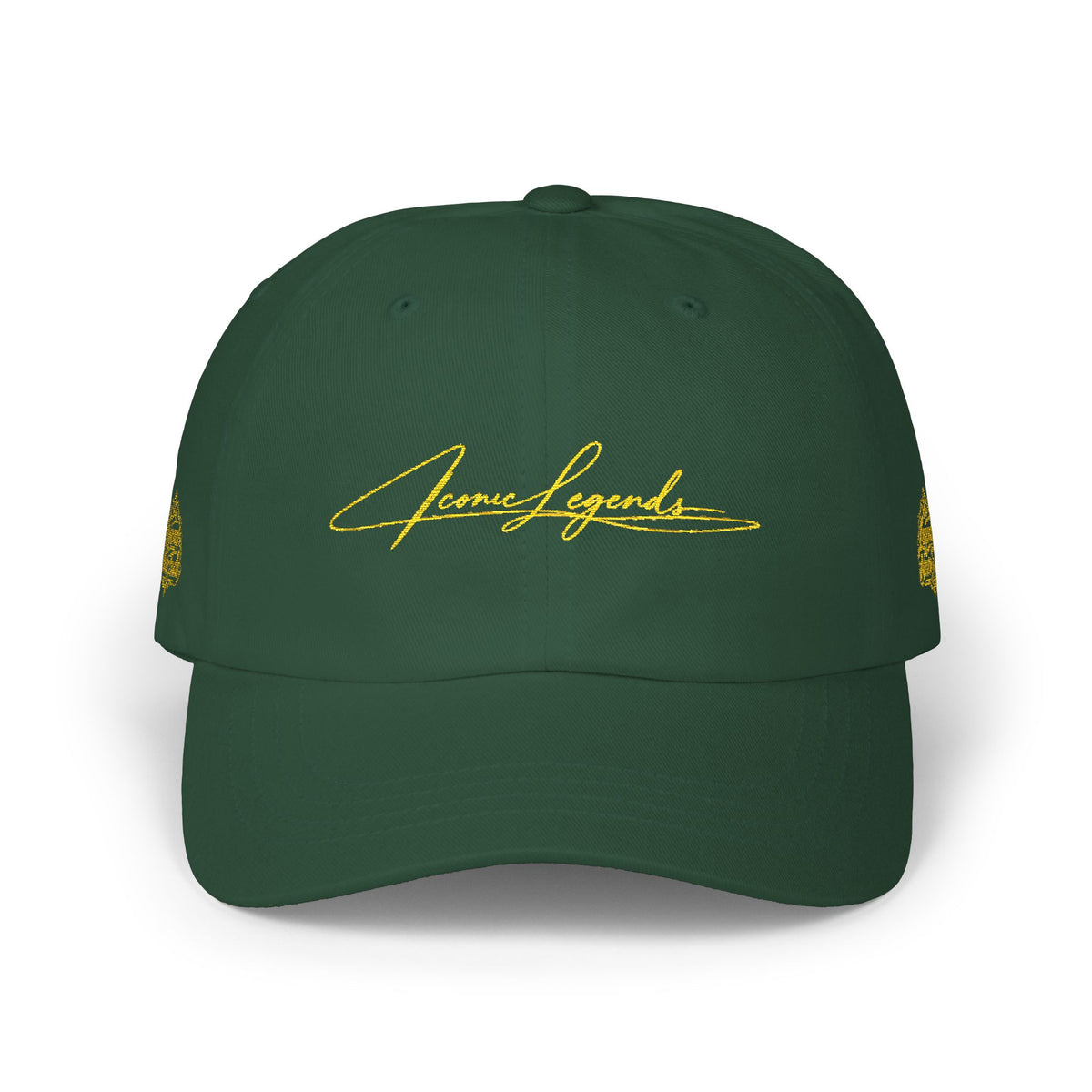 Iconic Legends Gold Script Classic Dad Cap — Embroidered Signature Baseball Hat