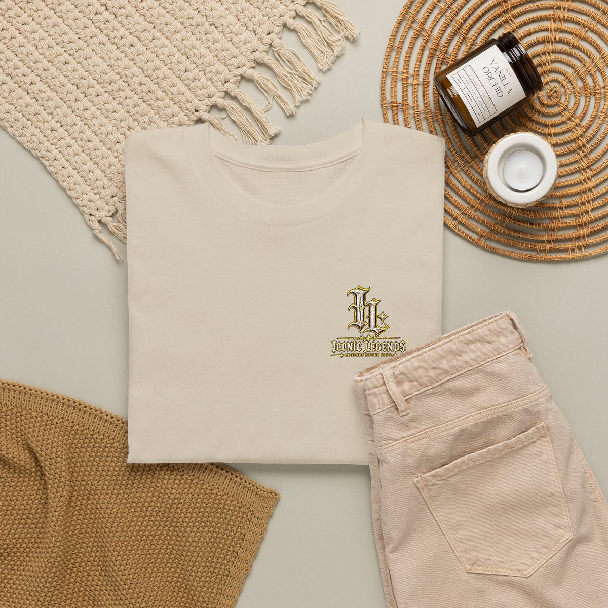 Iconic Legends Gold Signature Tee — Embroidered Premium Cotton T-Shirt