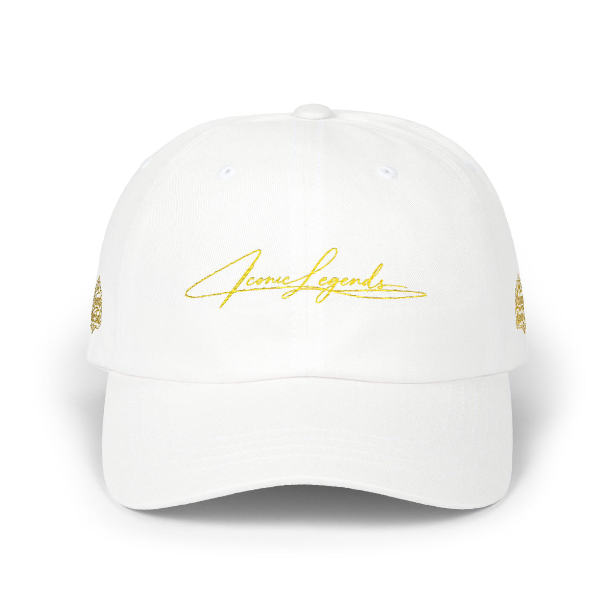 Iconic Legends Gold Script Classic Dad Cap — Embroidered Signature Baseball Hat