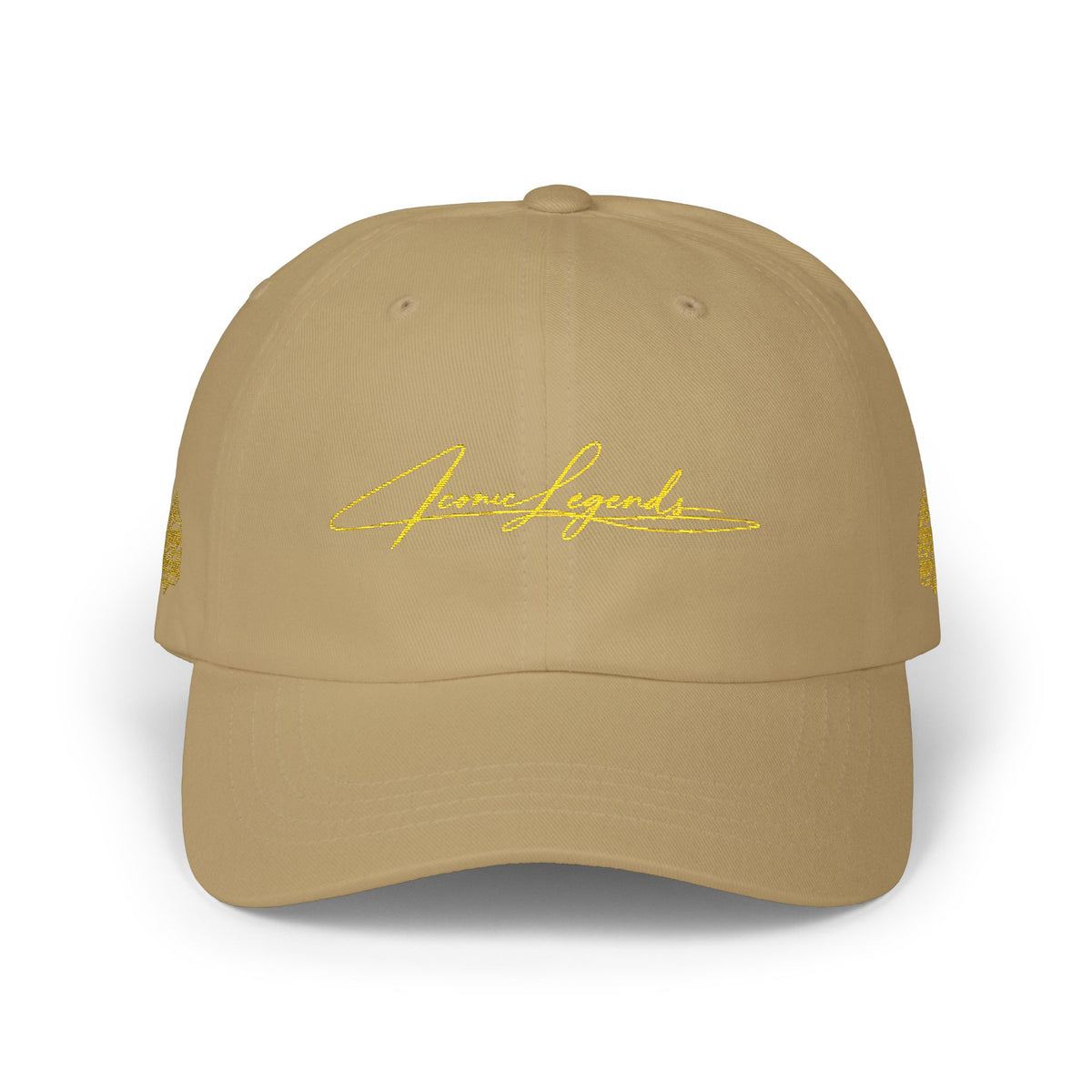 Iconic Legends Gold Script Classic Dad Cap — Embroidered Signature Baseball Hat