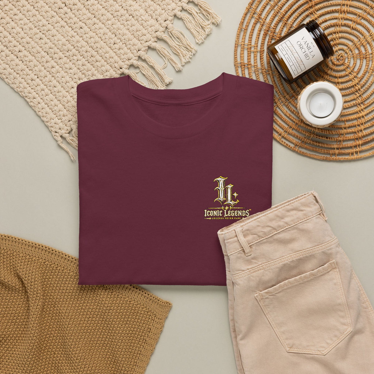 Iconic Legends Gold Signature Tee — Embroidered Premium Cotton T-Shirt